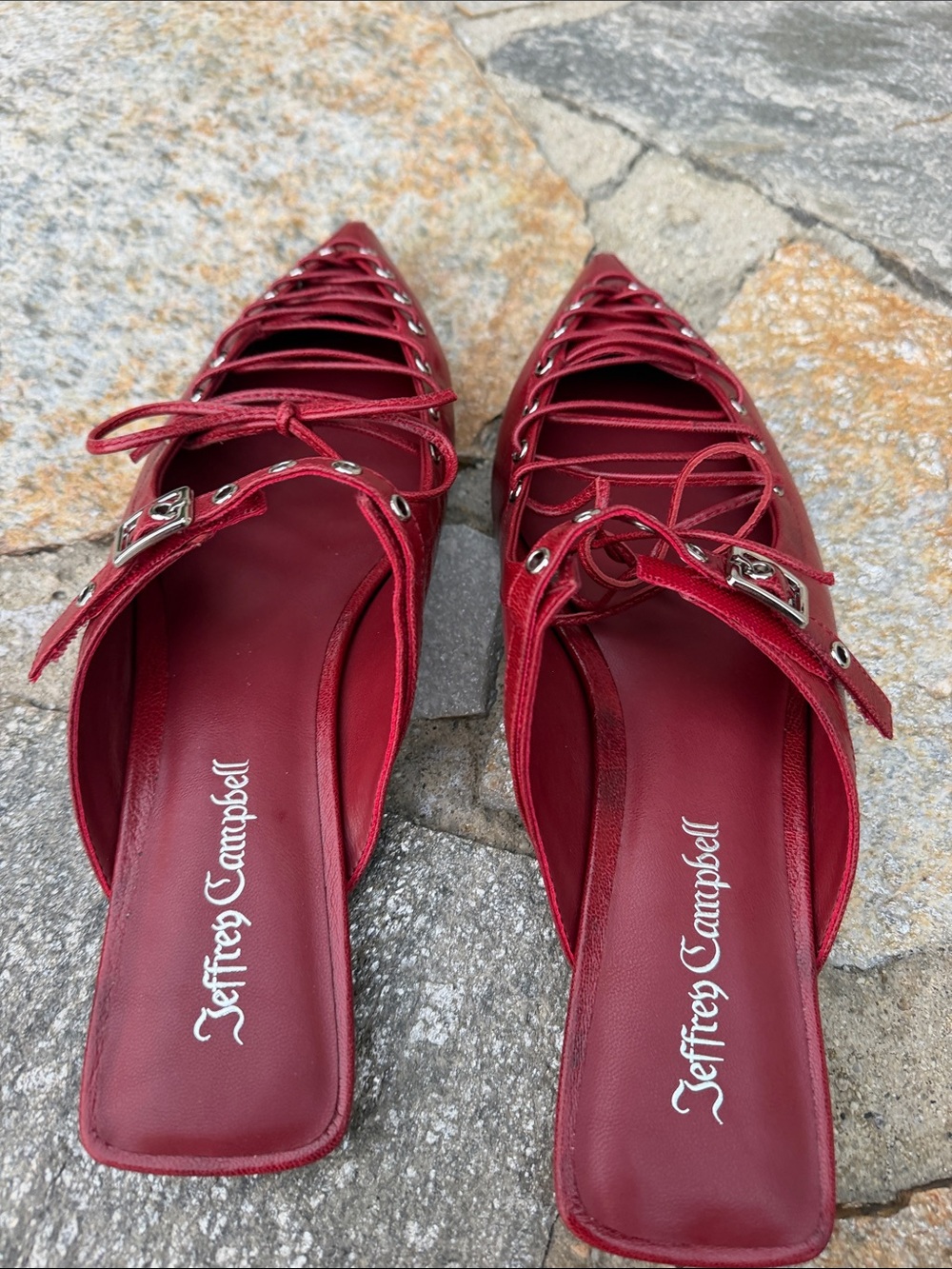 Jeffrey Campbell Burgundy Lace-Up Pointed Mules - Picture 5 of 5